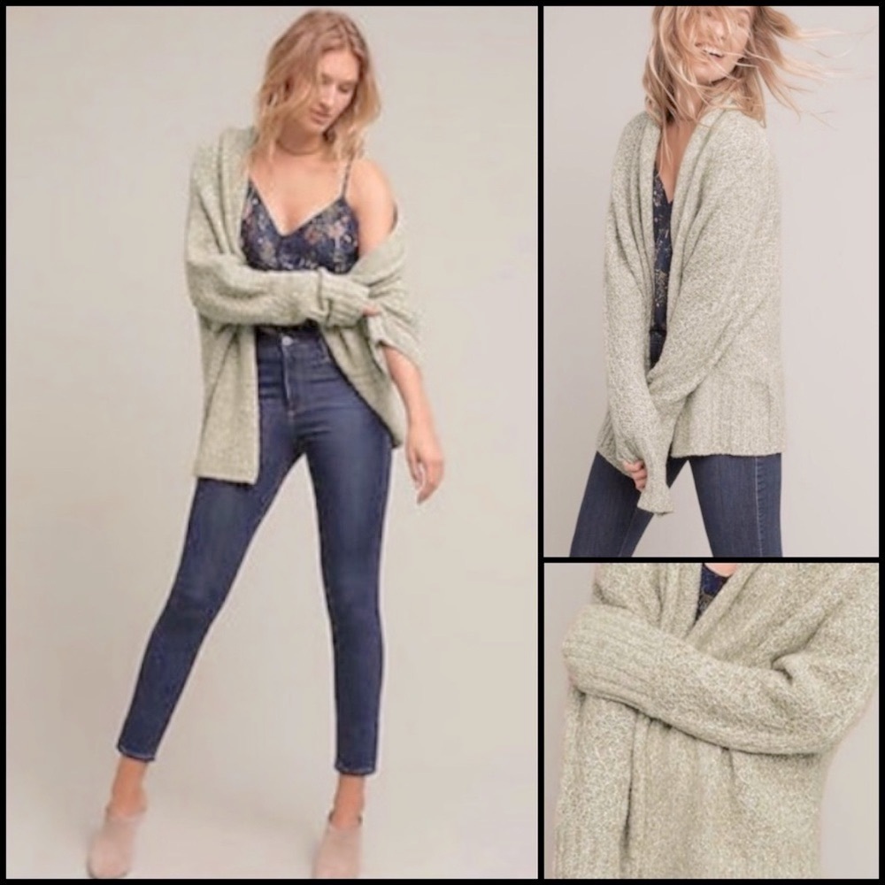 Anthro Angel of the North Light Grey Chunky Knit Dolman Sleeve Cardigan - Picture 7 of 10